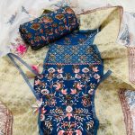 Egyptian Blue cotton embroided unstitched party wear suit with fancy dupatta
