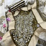 Sepia brown cotton embroided party wear ladies suits online with fancy dupatta