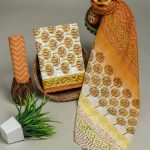 Tangerine and white cotton suits with cotton dupatta online