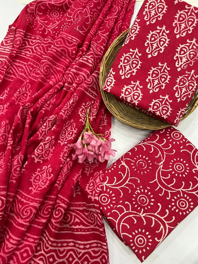 Carnelian red Cotton daily wear suit salwar with cotton dupatta