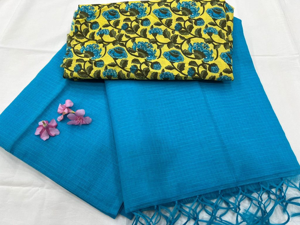 Bright Cerulean plain kota doria cotton sarees online shopping