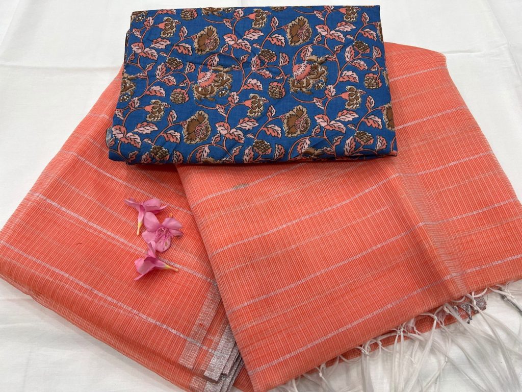 Terra Cotta orange plain kota doria sarees online india