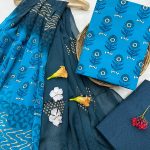 Brandeis Blue cotton block printed ethnic ladies salwar kameez with chiffon dupatta