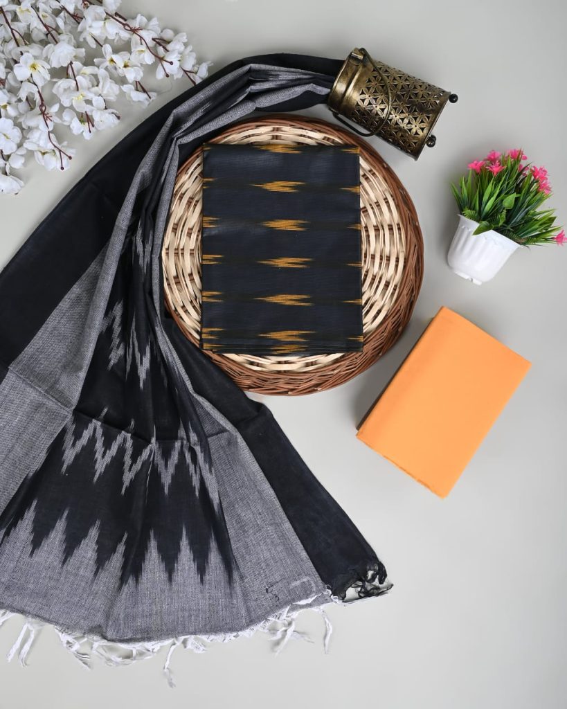 Black orange weaving ikat salwar suit