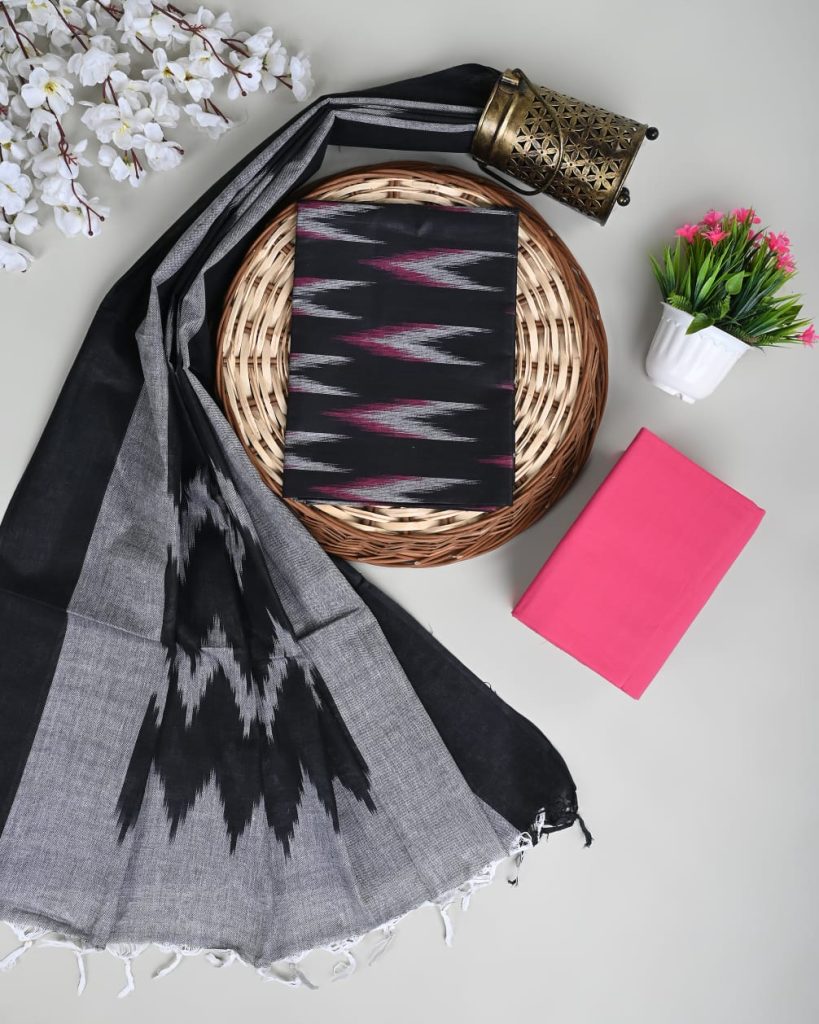 Black gray weaving ikat salwar suit