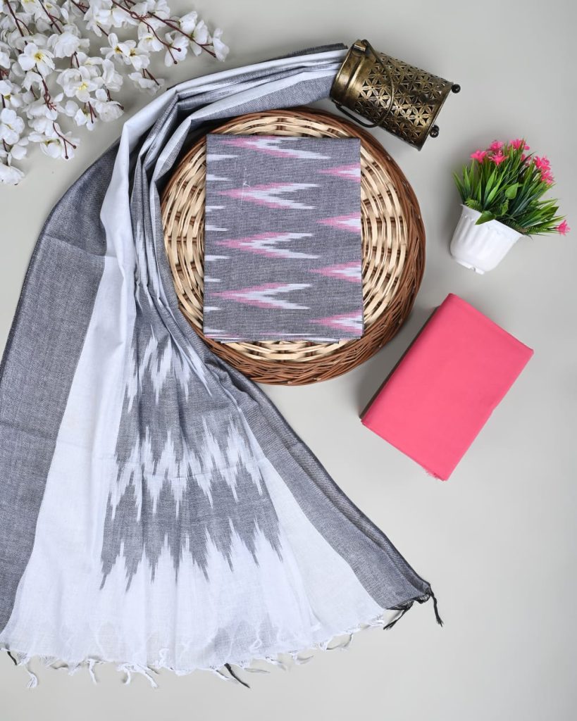 Slate gray and Brink Pink weaving ikat salwar kameez