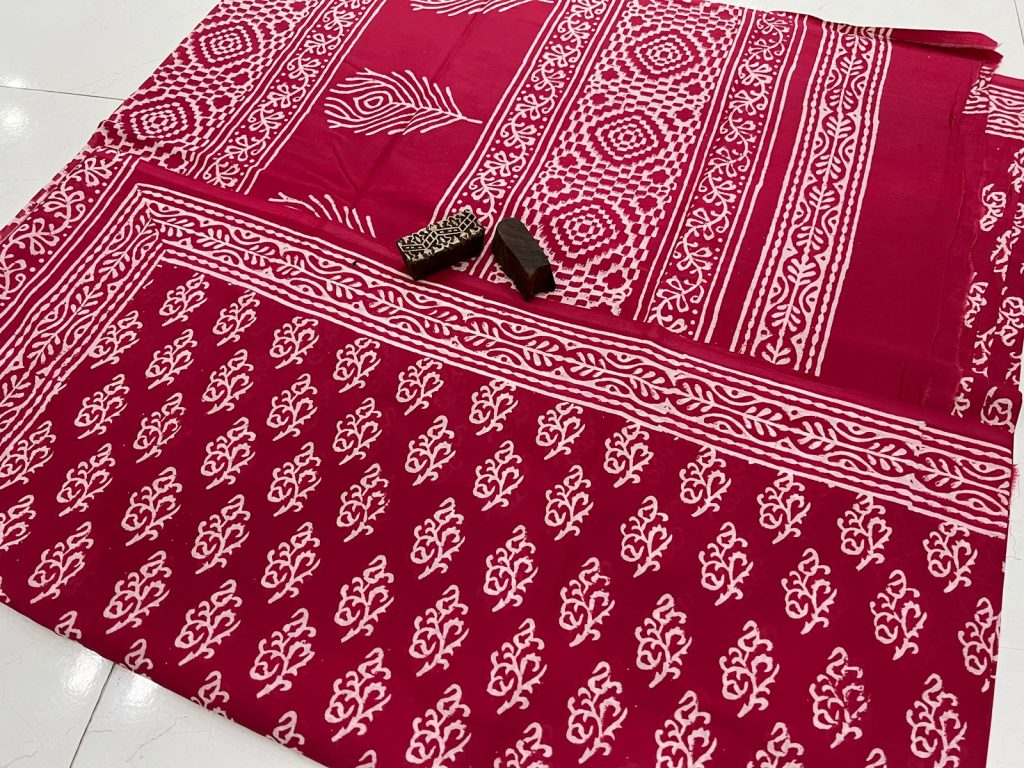 Bright Maroon Block printed daily wear saree with price