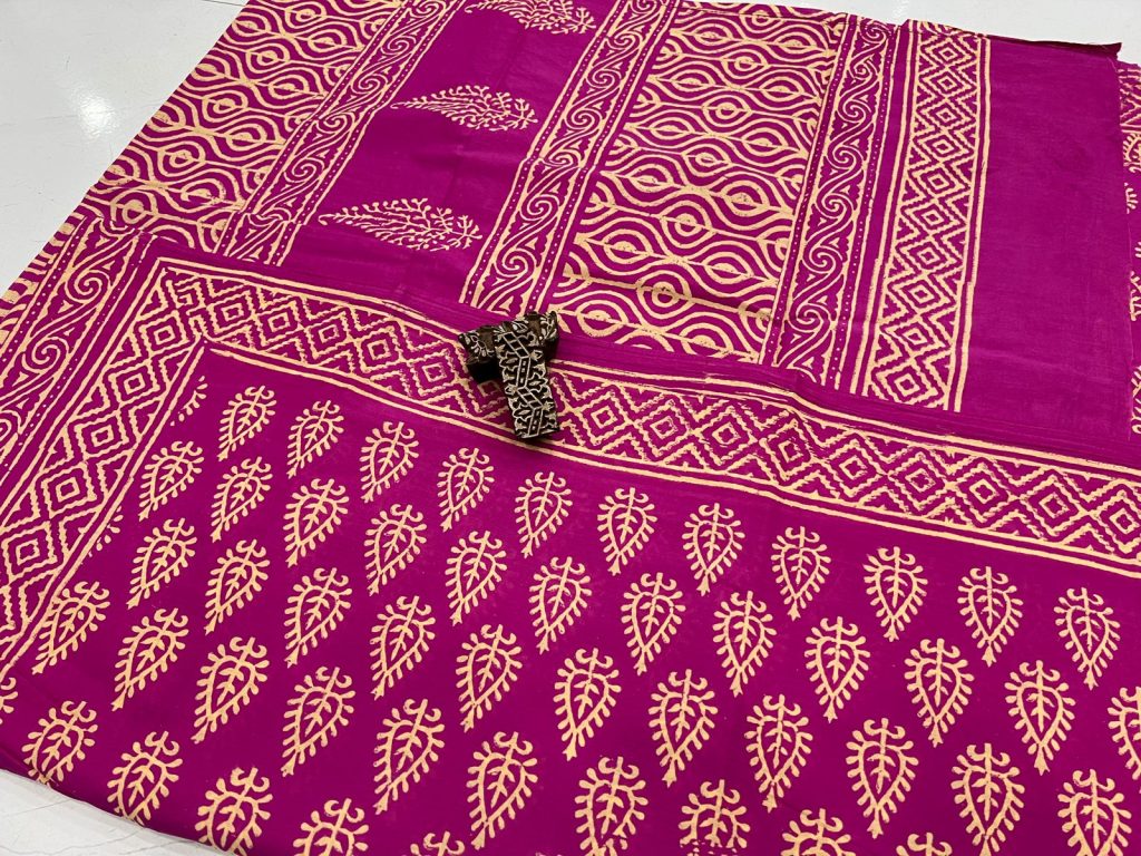 Byzantine hand block printed printed cotton sarees wholesale