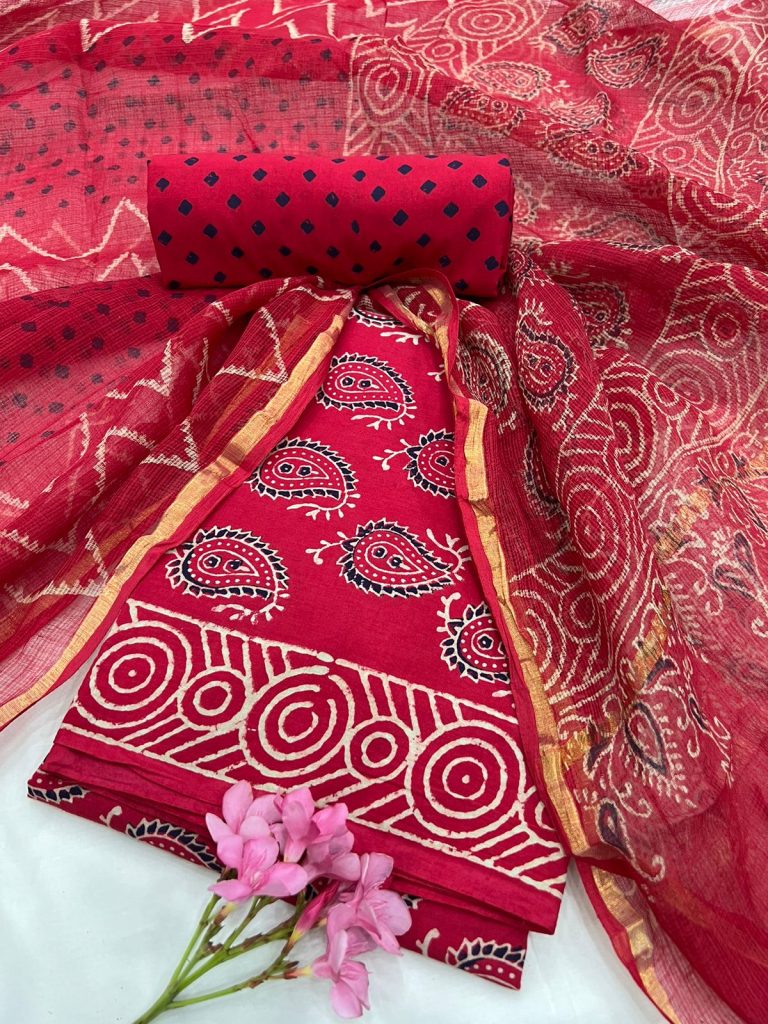 Spanish Crimson office wear salwar kameez with kota doria dupatta