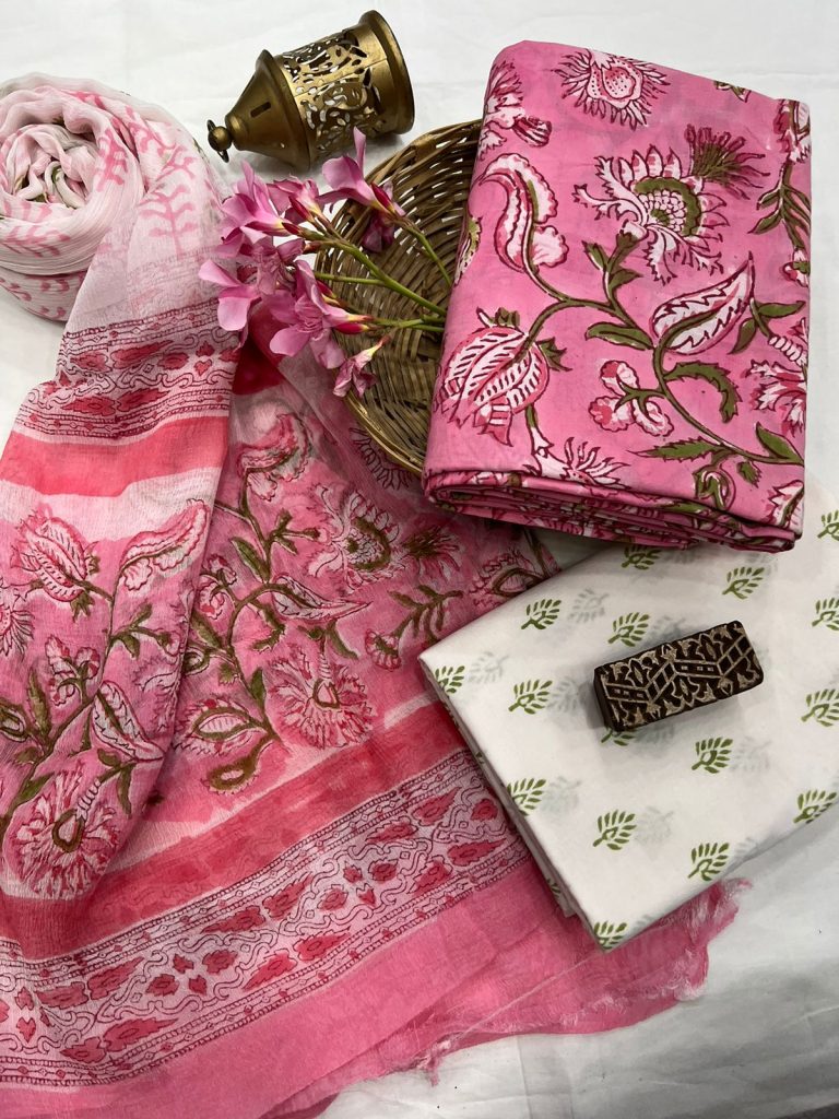 Pink Sherbet cotton ethnic ladies salwar kameez with chiffon dupatta