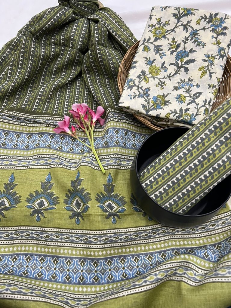 Gray Chateau cotton unstitched salwar kameez material online with cotton dupatta