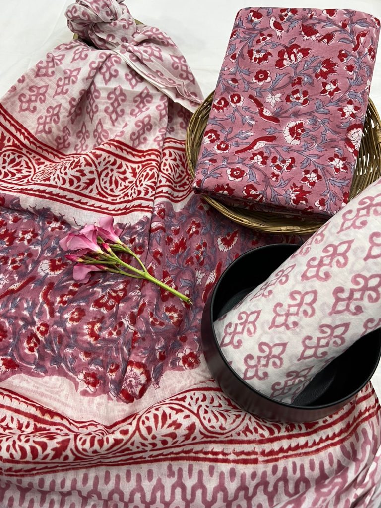 Soft Bromeliad cotton jaipuri salwar suit design with cotton dupatta