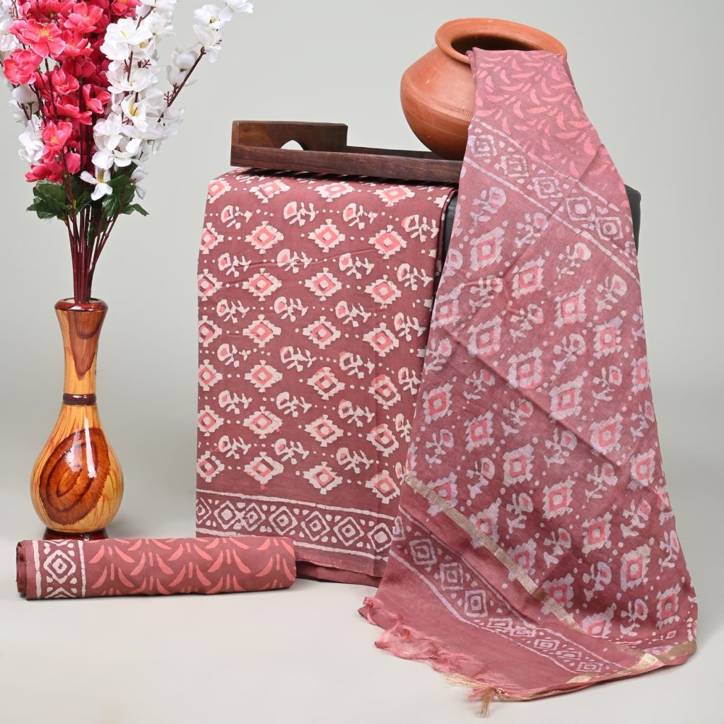 Copper Rose cotton suit with chanderi dupatta