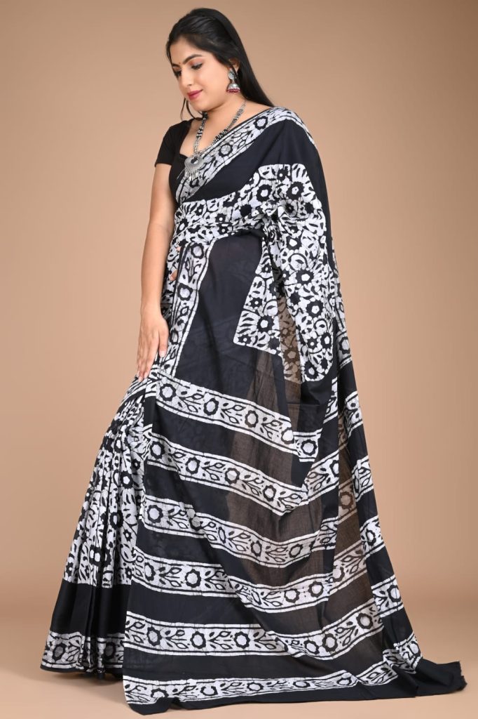 Black and white daily wear cotton sarees