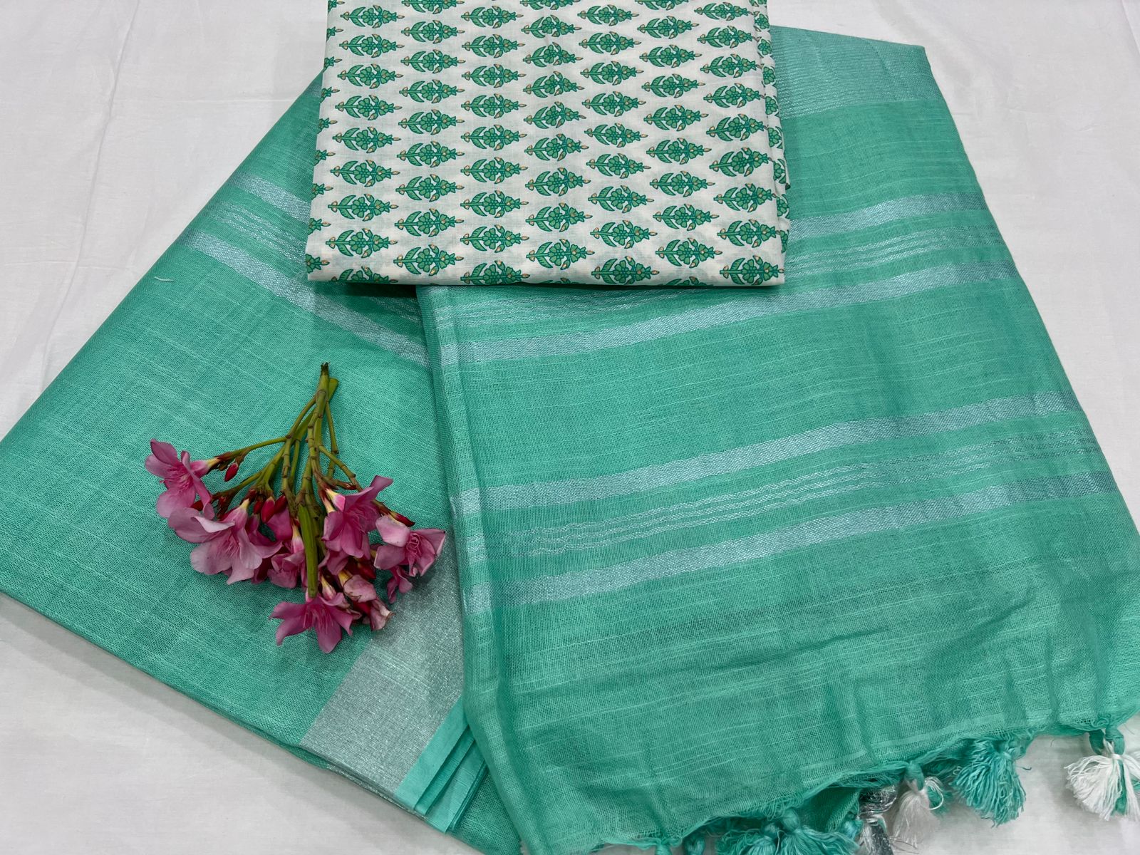 Caribbean Green daily wear linen sarees
