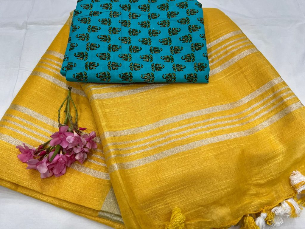 Amber linen saree for daily wear