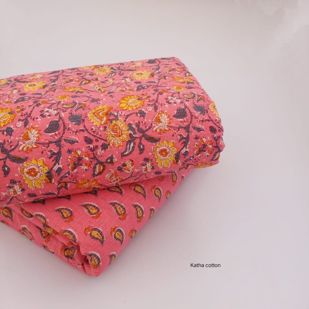 Brink Pink floral kalamkari printed kantha running material