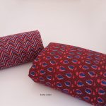 Carmine red blue printed cotton kantha work running material