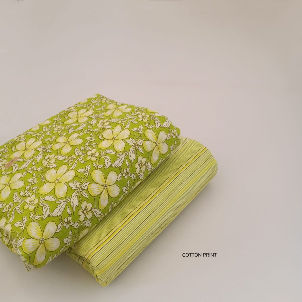 Papyrus green and yellow printed cotton running material
