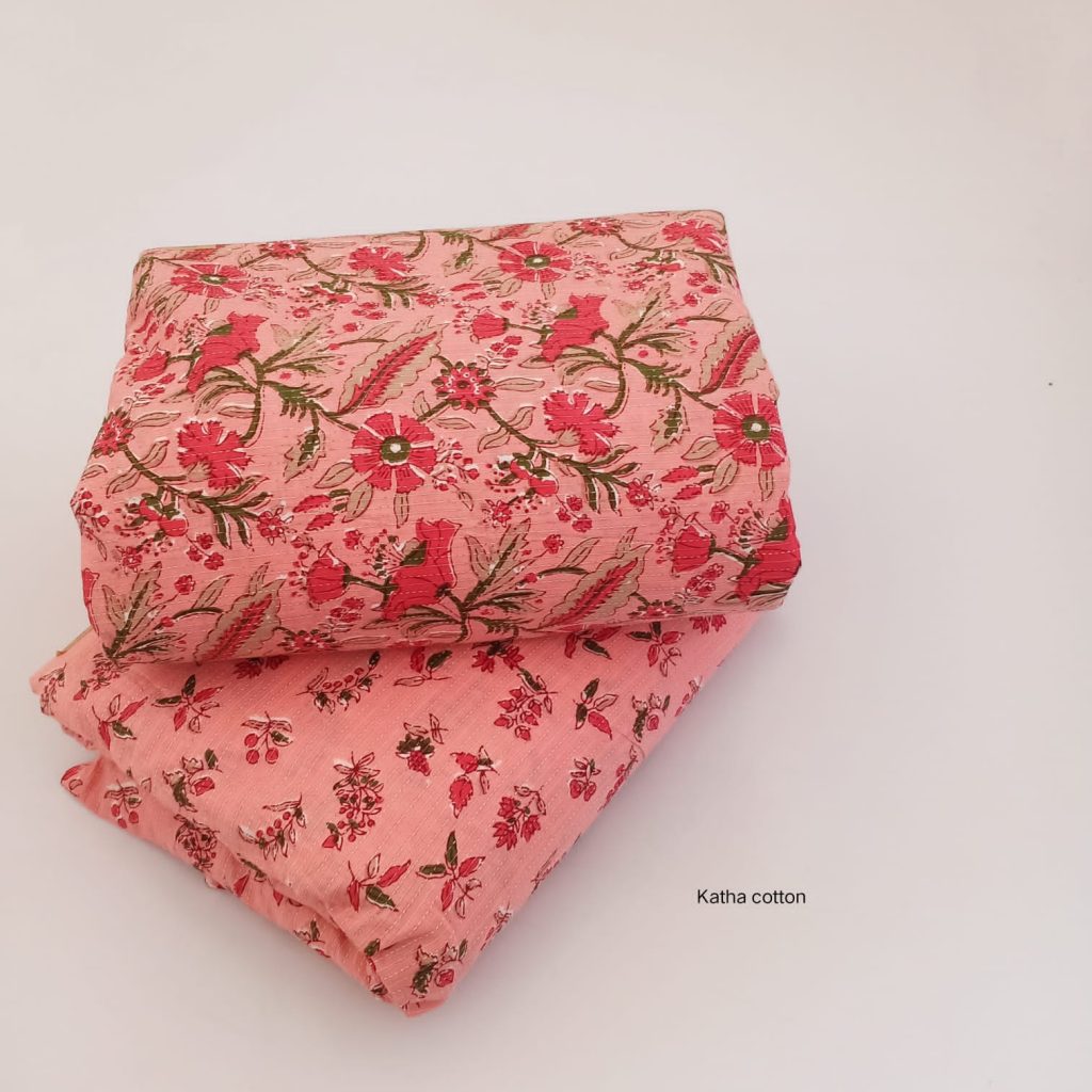 Sweet Pink kalamkari print kantha cotton running material