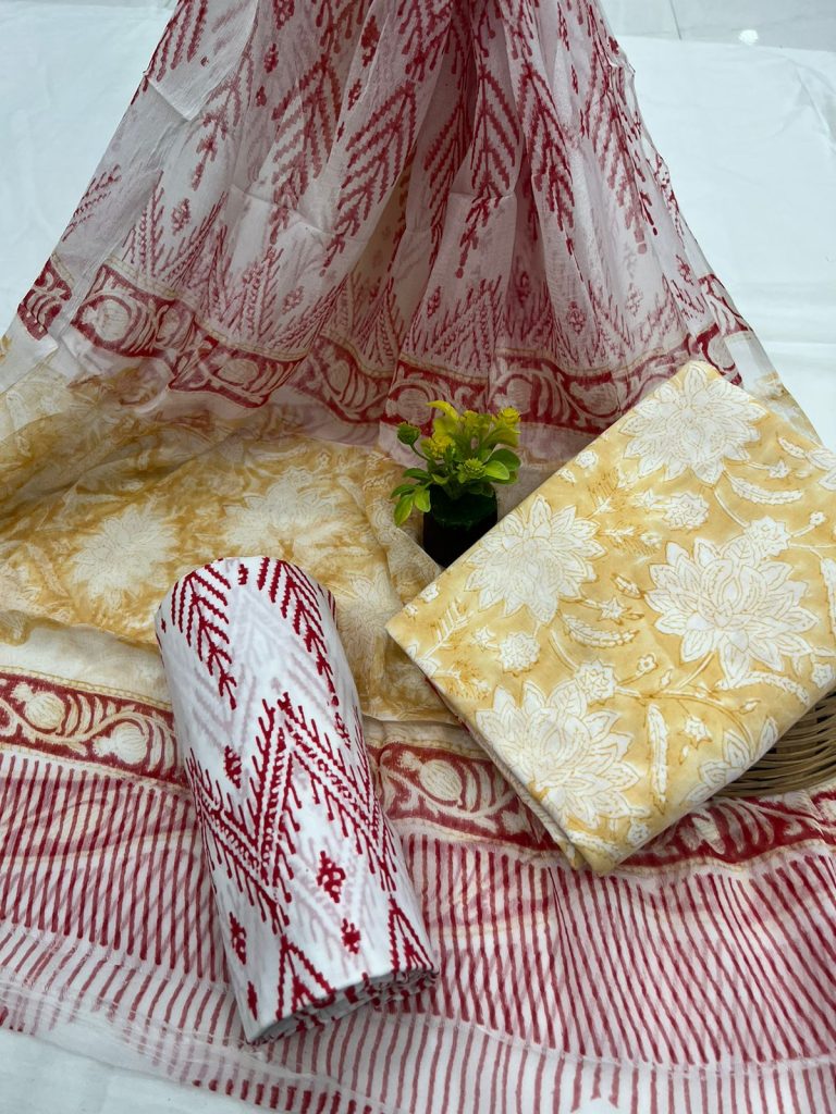 Dandelion pure cotton dress materials with chiffon dupatta