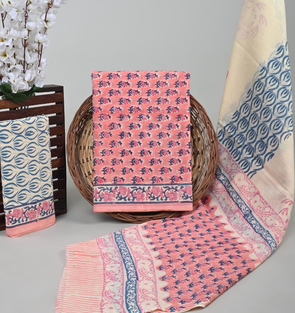 Brink Pink printed jaipuri cotton suits with cotton dupatta