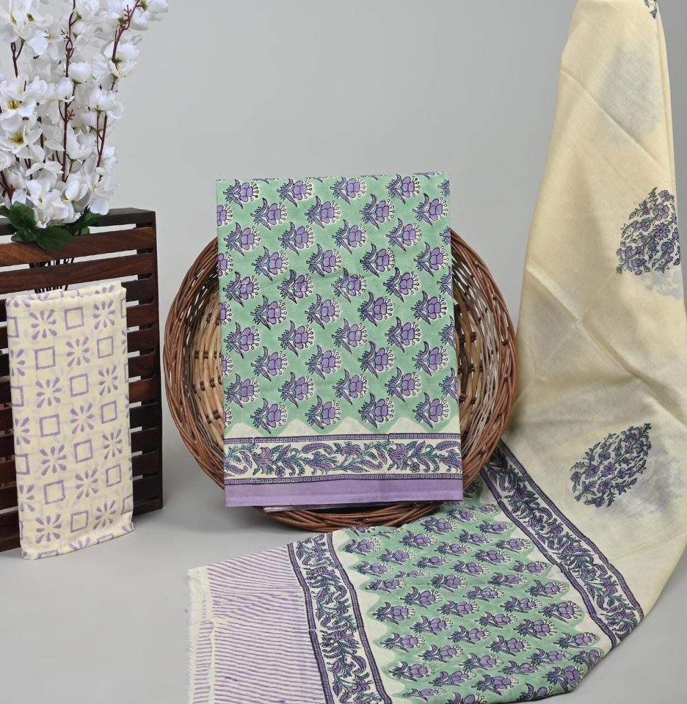 Caribbean Green printed cotton printed salwar suit dupatta material