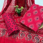Alizarin cotton printed suit for ladies with chiffon dupatta