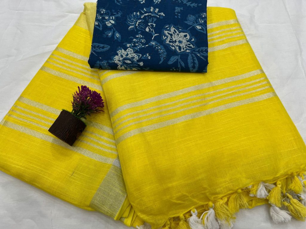 Canary Yellow plain yellow saree for daily wear