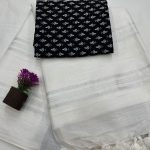 Pure white daily wear plain linen saree for ladies