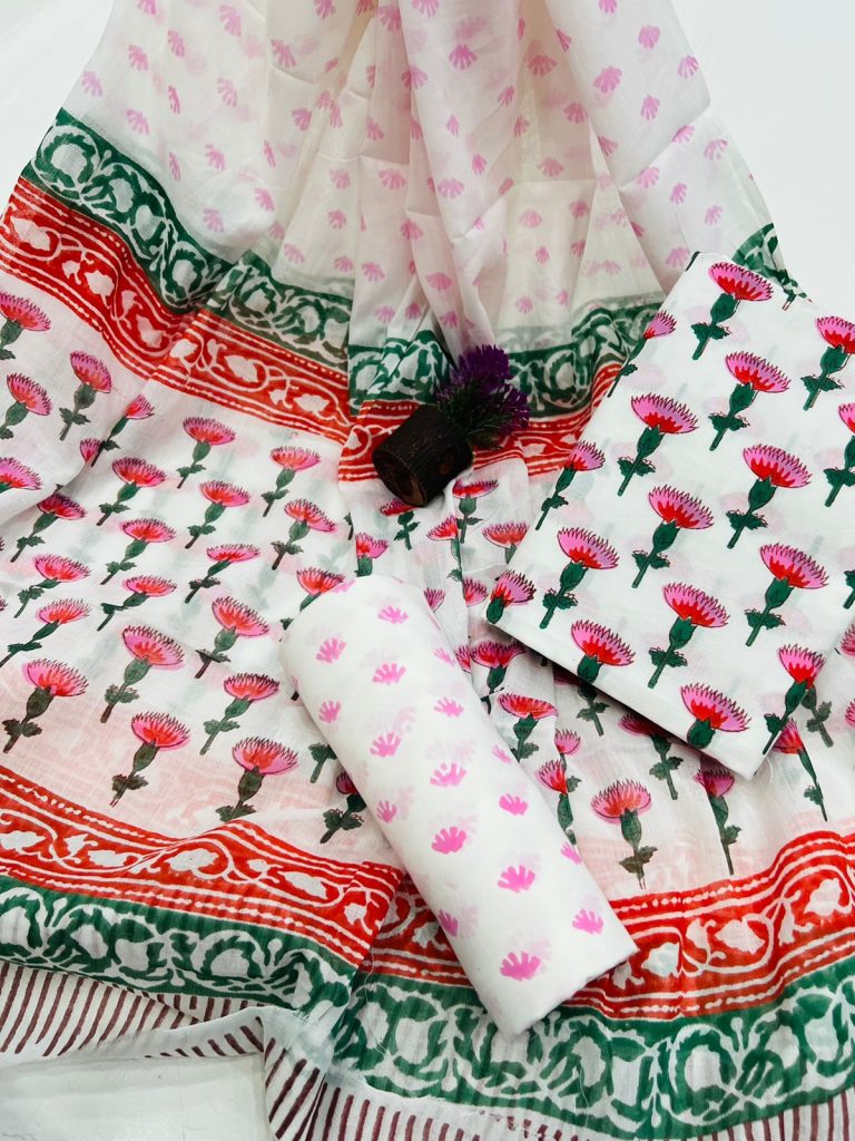 White buy unstitched salwar kameez online india with cotton dupatta