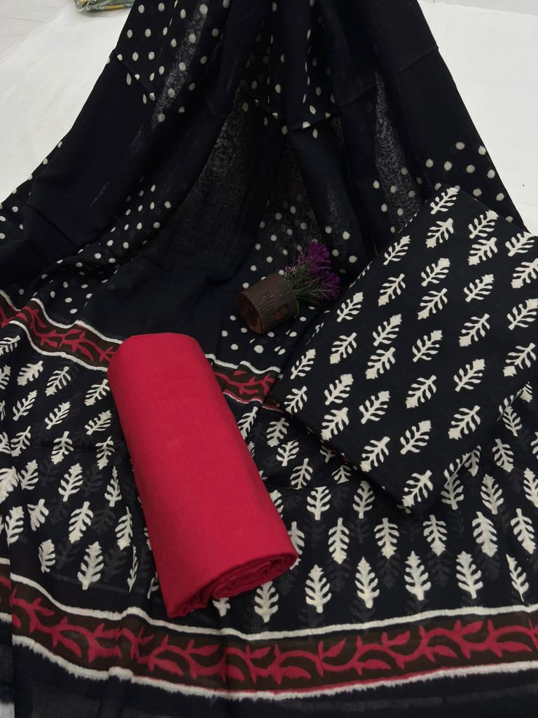 Black salwar kameez dupatta suit unstitched with cotton dupatta