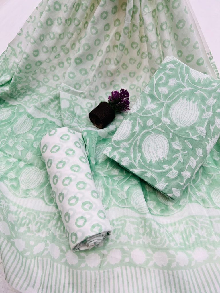 Chrysanthemum Leaf buy salwar kameez fabric unstitched online with cotton dupatta