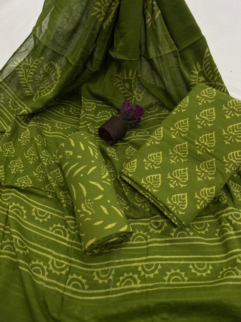 Douro green cheap unstitched salwar kameez with cotton dupatta