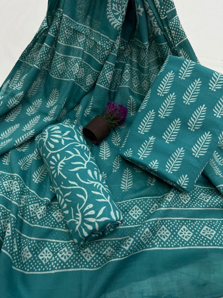 Sea Bed green unstitched salwar kameez online with cotton dupatta