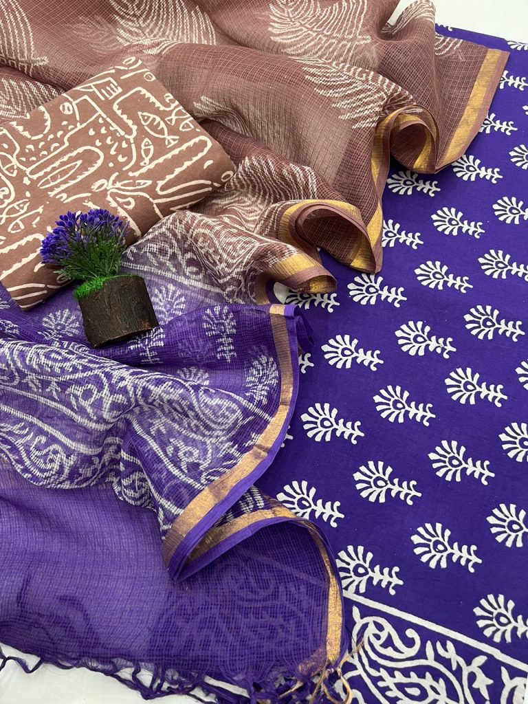 Electric indigo cotton formal salwar suits for office wear with kota doria dupatta