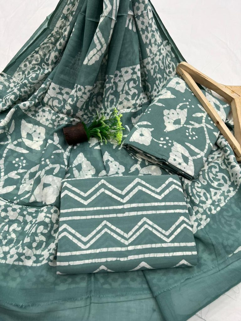 Jungle Green cotton suit material with cotton dupatta