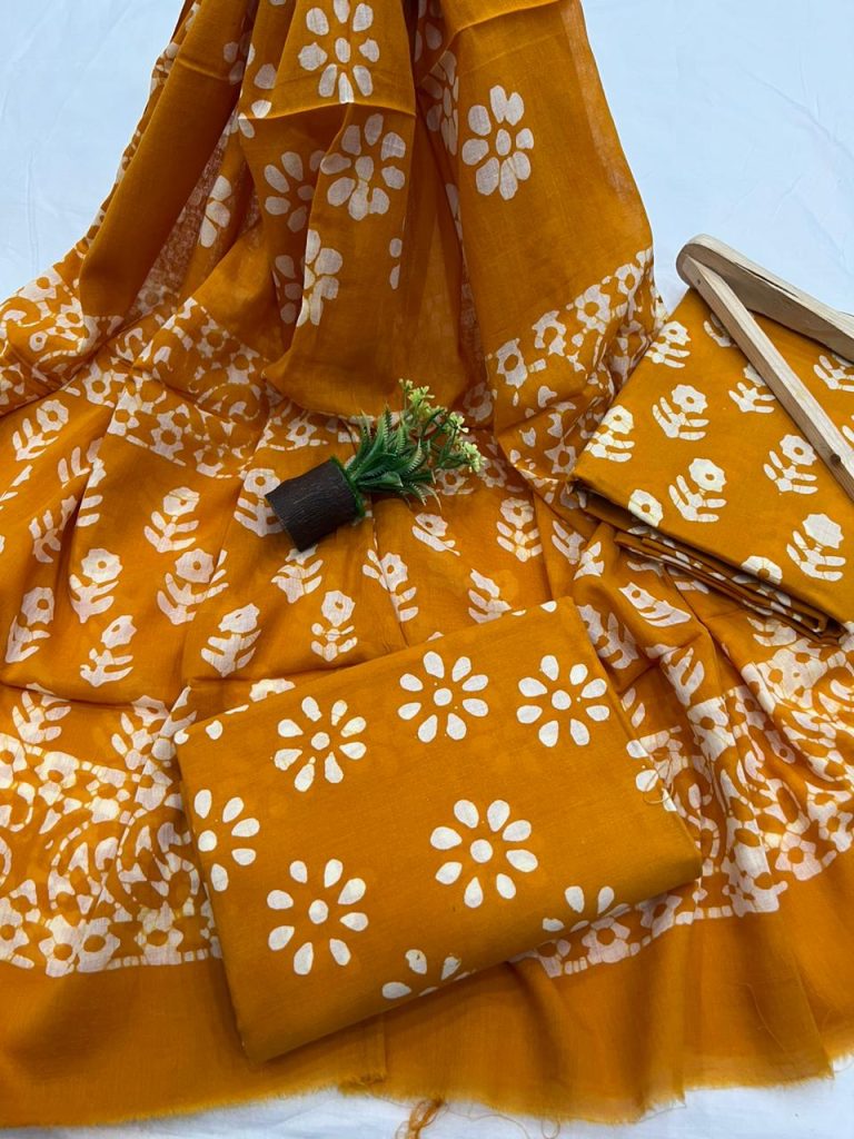 Carrot Orange mulmul dupatta cotton fabric online shop