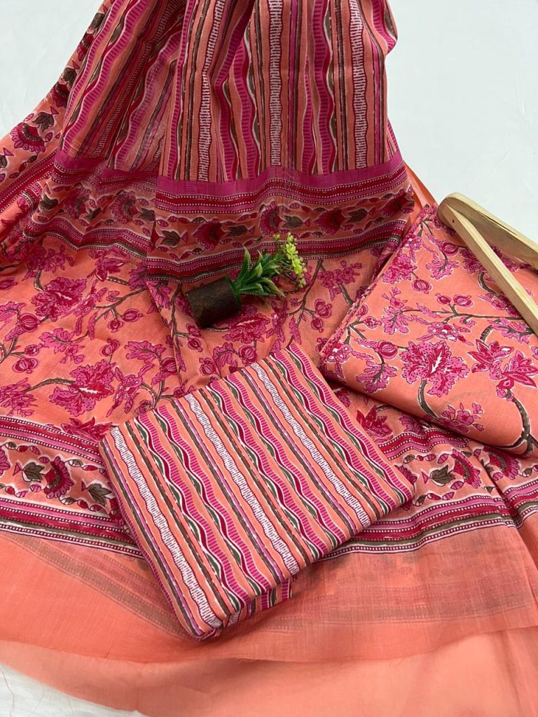 Carmine Pink buy cotton suits online with cotton dupatta