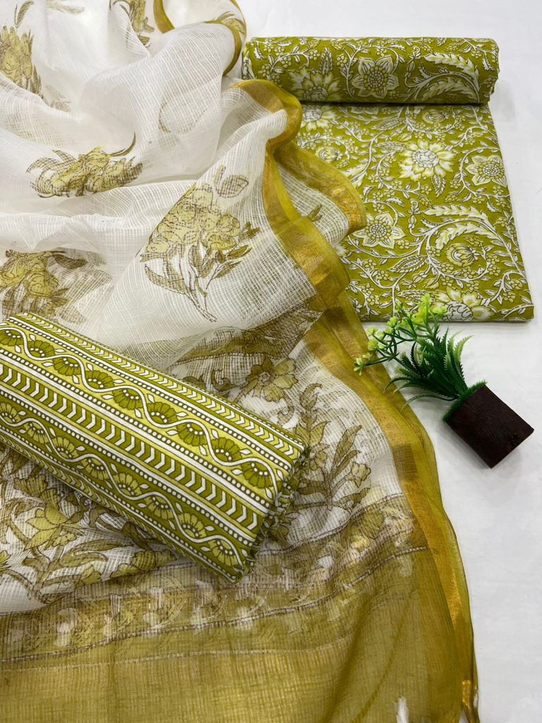 Moss green cotton salwar suits with price and kota doria dupatta