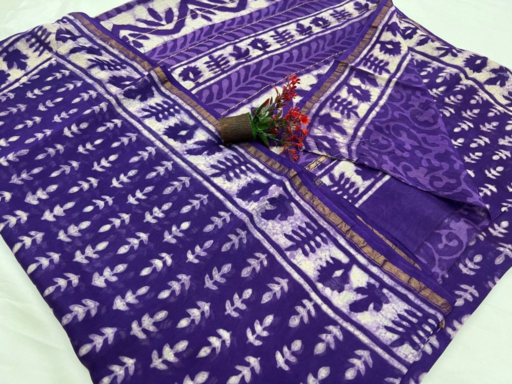 Blue Violet chanderi cotton sarees