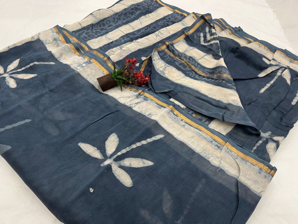 Blue yonder printed chanderi silk sarees with price