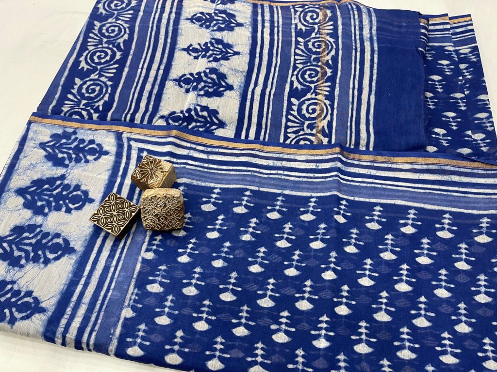 Cerulean blue chanderi cotton sarees online