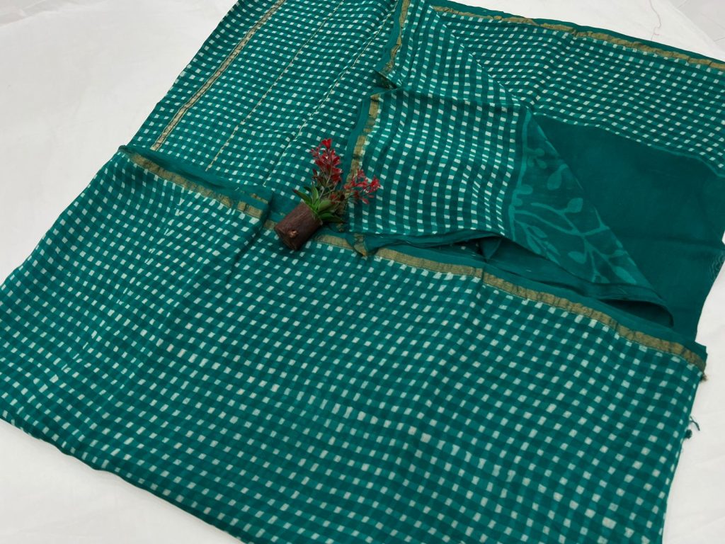 Pine green chanderi silk sarees printed