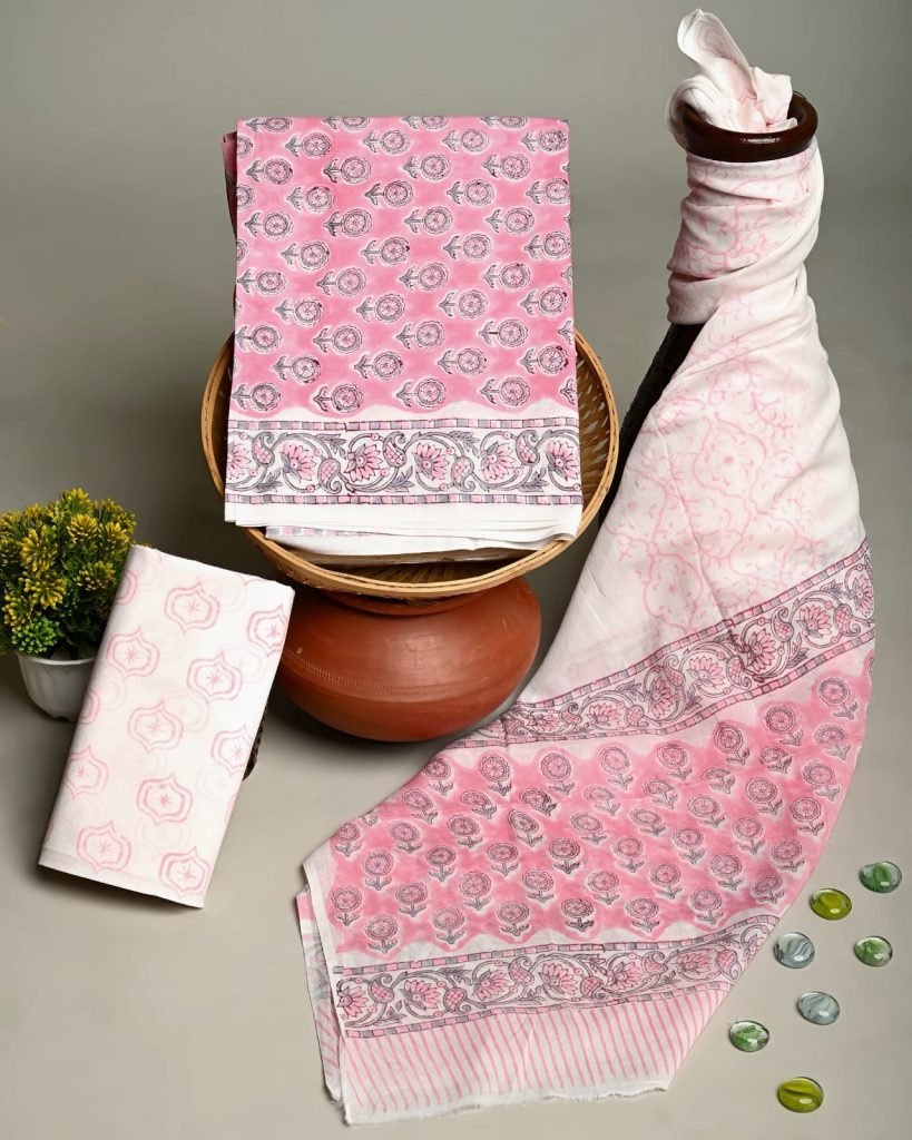 Cotton Candy pink dress cotton online with cotton dupatta