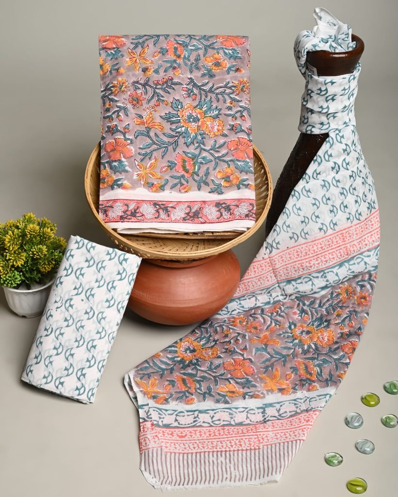Copper Rose cotton fabric online shop with cotton dupatta