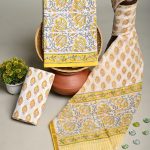 White and yellow cotton churidar dress with chanderi cotton dupatta