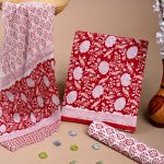 Cardinal red hand block print cotton chudidhar material with chiffon dupatta