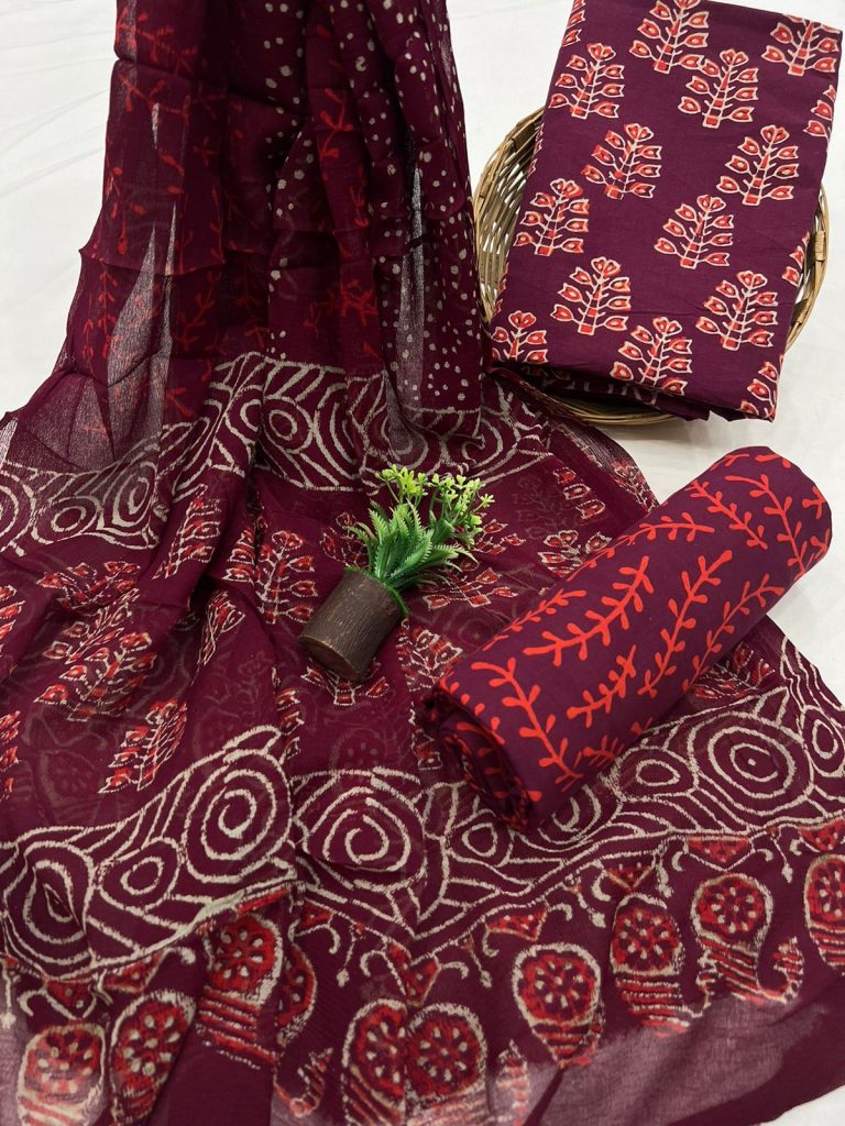 Falu red cotton chiffon dress material wholesale