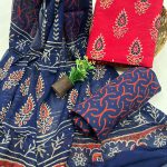 Alizarin crimson block printed cotton online cloth material with chiffon dupatta